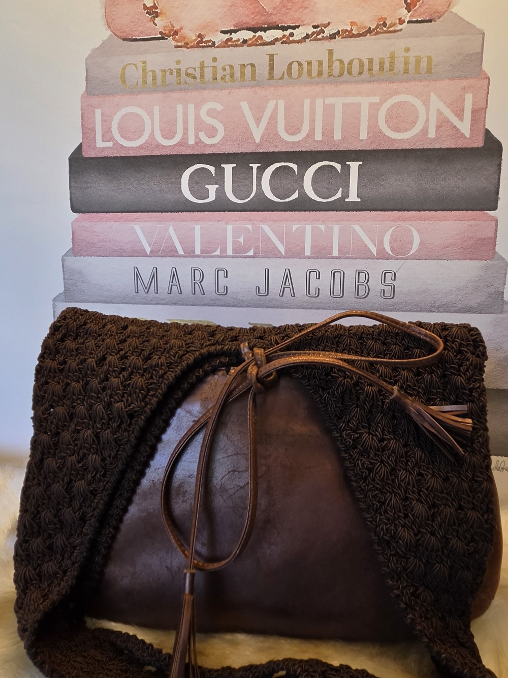 Ferragamo Brown Crochet & Leather Hobo Bag - Picture 2 of 9